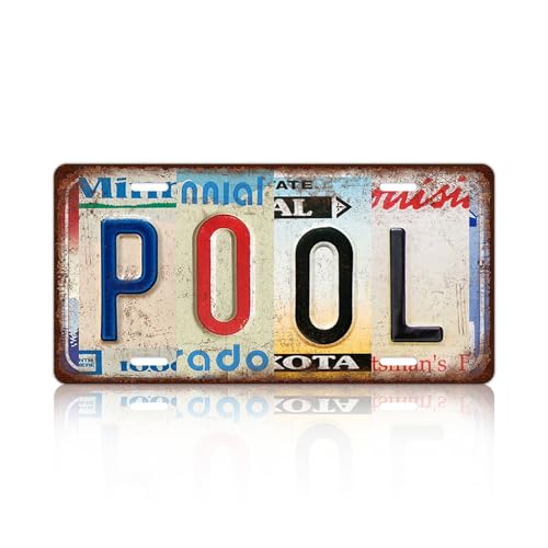 Vintage Pool Metal Tin Sign License Plate Wall Decor 12 x 6 Inches - color: Plate-26
