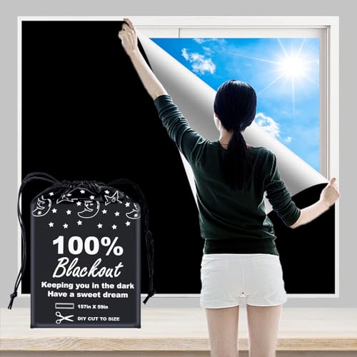 100% Blackout Blind Curtains Window Cover [157" x 59" XXL] [DIY Cut to Any Size or Shape] [Hook & Loop Tabs][ Portable Bags for Travel] [Light & UV Blocking ] for House,Nursery,Apartment - color: Black and Silver-grey, size: 59"W x 157"H