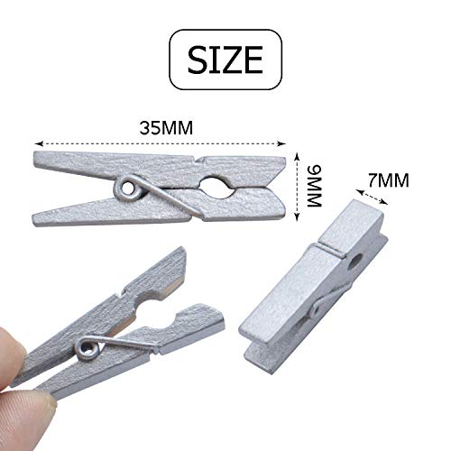 Jdesun 50 Pieces Photo Clips,Mini Silver Wooden Picture Paper Clip Clothespins Peg for Office,Home,Arts - color: Silver(wood)