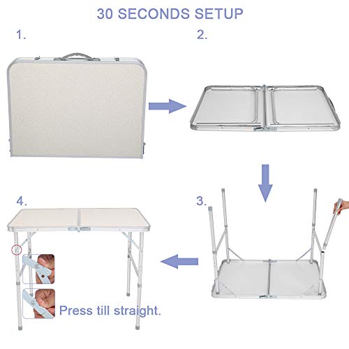 3/4/6 Foot Plastic Folding Table,Adjustable Foldable Table with Carrying Handle,Outdoor Picnic Party Table for Camping,Wedding,Kitchen,Beach,Straight Legs - White (White, 3ft) - size: 3ft