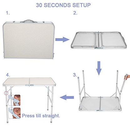 3/4/6 Foot Plastic Folding Table,Adjustable Foldable Table with Carrying Handle,Outdoor Picnic Party Table for Camping,Wedding,Kitchen,Beach,Straight Legs - White (White, 3ft) - size: 3ft