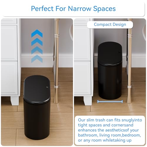 3.17 Gallon Thin Small Black Bathroom Trash Can with Lid,12L Small Pet/Dog Proof Slim Trashcan and Skinny Covered Trash Can,Plastic Covered Wastebasket,Garbage Can for Kitchen,Office,RV,Bedroom,2 Pack - color: Black, style: Pack of 2