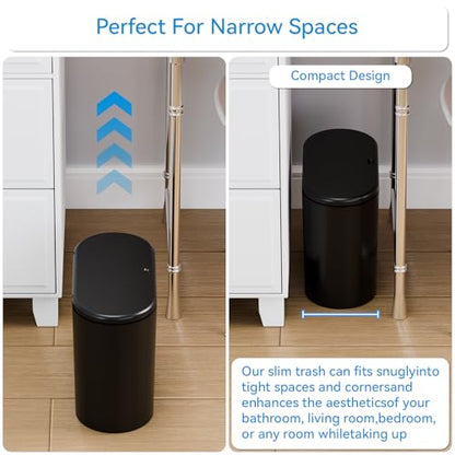 Yieach 3.17 Gallon Thin Small Black Bathroom Trash Can with Lid,12L Small Pet/Dog Proof Slim Trashcan and Skinny Covered Trash Can,Plastic Covered Wastebasket,Garbage Can for Kitchen,Office,RV,Bedroom - color: Black, style: Pack of 1