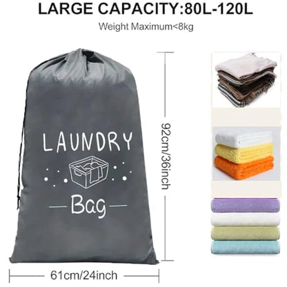 2 Pack XL Travel Laundry Bag, Dirty Clothes Organizer with Drawstring, Large Enough to Hold 4 Loads of Laundry， Easy Fit a Laundry Hamper or Basket，24" x 36" - color: Grey&Black