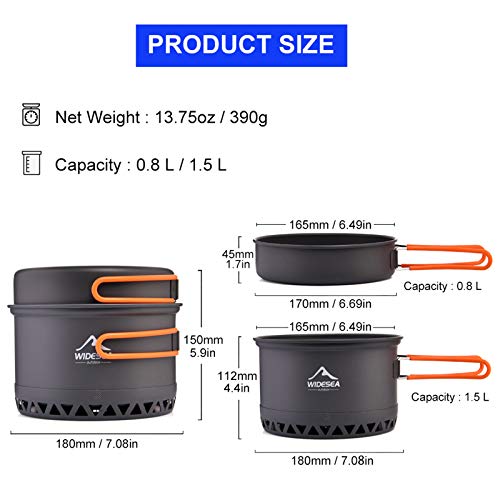 widesea Camping Cookware Outdoor Pot Pan Cooking Equipment Heat Exchange Design for Hiking Backpacking Travel - style: For 2-3 Person