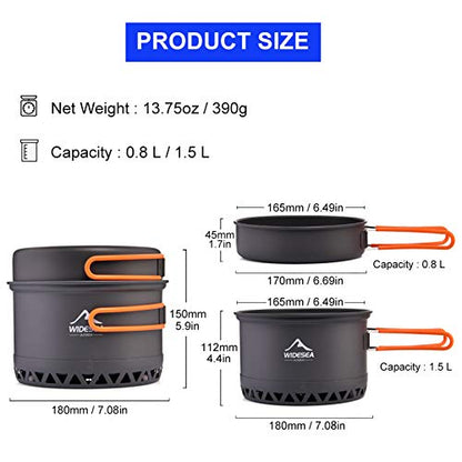 widesea Camping Cookware Outdoor Pot Pan Cooking Equipment Heat Exchange Design for Hiking Backpacking Travel - style: For 2-3 Person