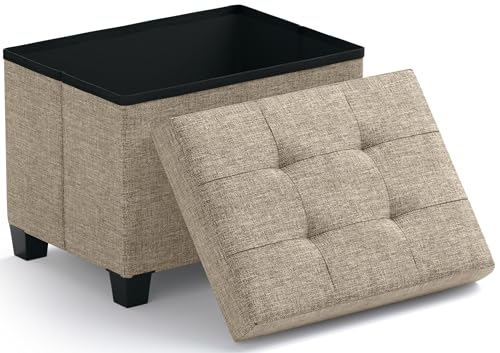 Ornavo Home Storage Ottoman Small Rectangle Ottoman with Legs, Foot Rest Stool Seat, Load up to 600 LB, for Living Room, Bedroom, Home Office, Dorm - 12 x 16 x 12, Tan - color: Tan, size: 16"D x 12"W x 12"H