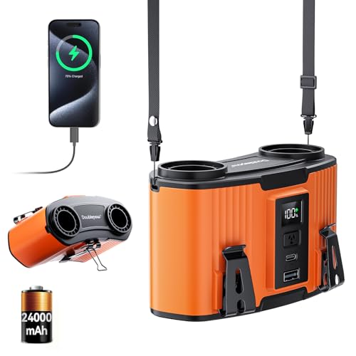 Doublepow 24000mAh Portable Waist Fan, Personal Fan, Dual Air Ducts Motors, Rechargeable Clip On Belt for Working, 10 Speeds 45H Wearable Neck Cooling, for Outdoor Work Travel, Power Outage (Orange) - color: Orange, size: 24000mAh