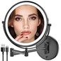 Rocollos Rechargeable Wall Mounted Lighted Makeup Mirror, 8 Inch Double-Sided LED Vanity Mirror 1X/10X Magnification,3 Color Lights Touch Screen Dimmable 360°Swivel 13 Inch Extendable - color: 8 Inch Black