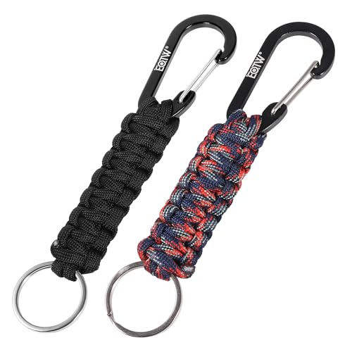 EOTW Paracord Keychain for Men Women Paracord Carabiner Backpack Keychain with Aluminum Clip for Camping Hiking Outdoor Gear - color: Black+ Navy Red Camouflage