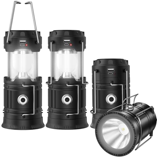 2026 Upadte Solar Lantern Flashlights Charging for Phone, USB Rechargeable Led Camping Lantern, Collapsible & Portable for Emergency, Hurricanes, Power Outage, Storm (2 Pack)