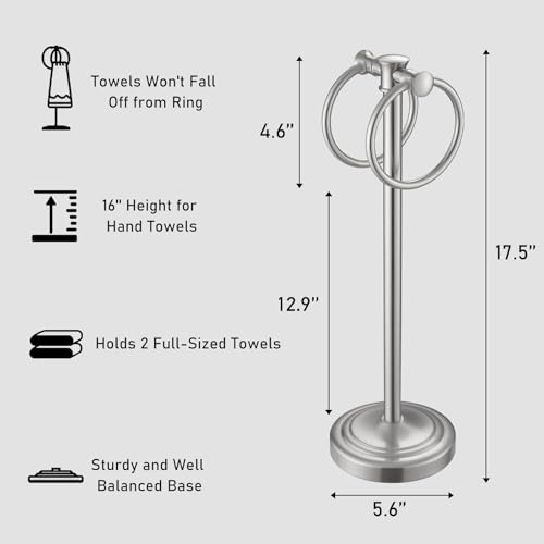 Hoimpro 17" Brushed Nickel Standing Towel Rack Bracket, Double Towel Ring Hand Towel Free Stand Holder Bathroom Hardware Accessories Set, Towel Bar for Bathroom Vanities and Kitchen Countertops - color: Brushed Nickel