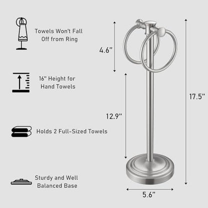 Hoimpro 17" Brushed Nickel Standing Towel Rack Bracket, Double Towel Ring Hand Towel Free Stand Holder Bathroom Hardware Accessories Set, Towel Bar for Bathroom Vanities and Kitchen Countertops - color: Brushed Nickel