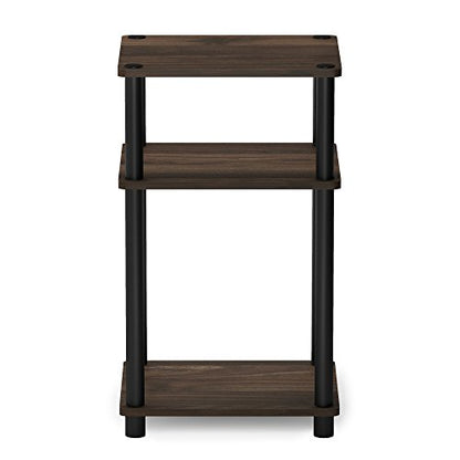 Furinno Just 3-Tier Turn-N-Tube End Table / Side Table / Night Stand / Bedside Table with Plastic Poles, 2-Pack, Columbia Walnut/Black - color: Columbia Walnut/Black, size: 3-Tier, Round Pole, style: 2-Pack