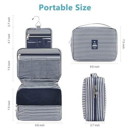 Mossio Hanging Toiletry Bag with Sturdy Hook - Large Portable Cosmetic Makeup Travel Organizer for Men & Women - color: Blue Stripe