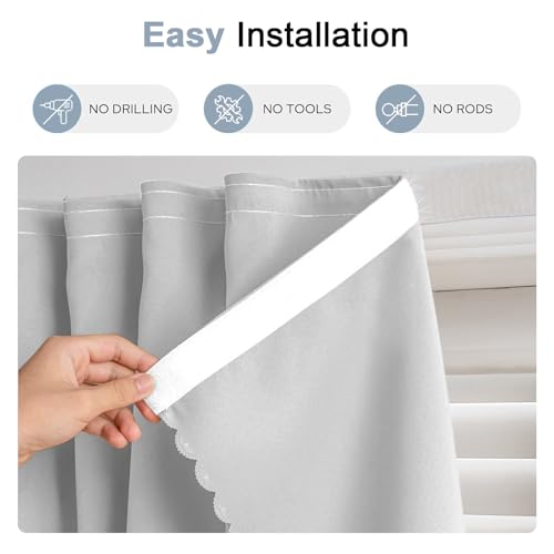 Self Adhesive Curtains - No Drilling, No Rod, Easy to Install Blackout Curtains for Window Blinds,Bedroom(Light Grey 35 * 59in-1P) - color: Light Grey, size: 35"W x 59"L (Pack of 1)