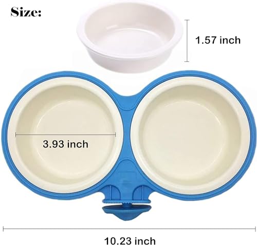 Pet Durable Bowl Cage Bowl, Pet Food Water Removable Bowls with Bolt Holder Hanging Cage Coop Cup Non-Skid Feeder Set Double Diners Portable for Feeding Dogs Cats Birds (Blue) - color: Blue
