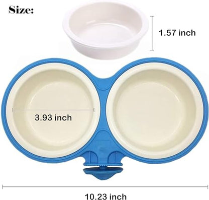 Pet Durable Bowl Cage Bowl, Pet Food Water Removable Bowls with Bolt Holder Hanging Cage Coop Cup Non-Skid Feeder Set Double Diners Portable for Feeding Dogs Cats Birds (Blue) - color: Blue