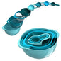 Mixing Bowls-Plastic Nesting Mixing Bowl Set of 8, Kitchen Gadgets for Apartments Space Saving, Including Measuring Cups Sifter Colander, Easy Storage Cooking Baking, Rv Camper Accessories, No BPA - color: Blue Cyan
