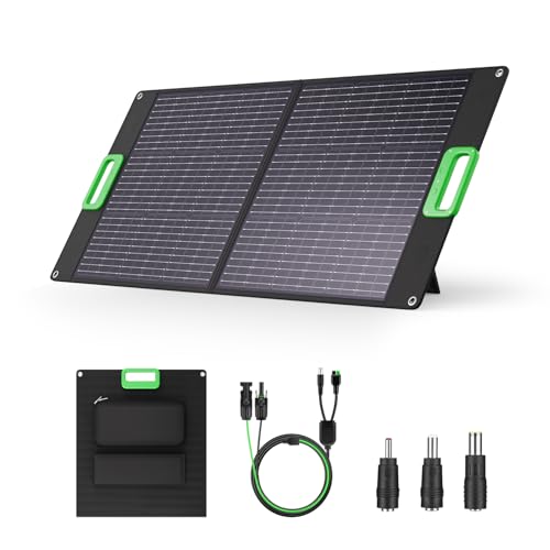100W Portable Solar Panel for Power Station, 23.5% High Efficiency ETFE Foldable Solar Charger with Kickstands, 18V IP65 Waterproof Solar Panel Kit for Outdoor Camping RV Trip Off-Grid Living - color: Green