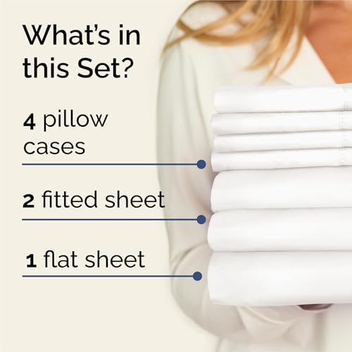 Split King 7 Piece Sheet Set - Comfy Breathable & Cooling - Soft Hotel Luxury Bedding Set w/ 8-16 Inch Deep Pockets - 1 Flat & 2 Fitted Sheet & 4 Pillowcases - Wrinkle Free & Easy Care - Antique White - color: 02 - Antique White, size: Split King Size