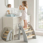Wooden 3 Step Stool for Kids Bathroom Sink Foldable Anti-Slip, Child Stepping Stool for Kitchen Nursery Bedroom, Sturdy Non Slip Adult Stool for Closet - color: Grey Ele