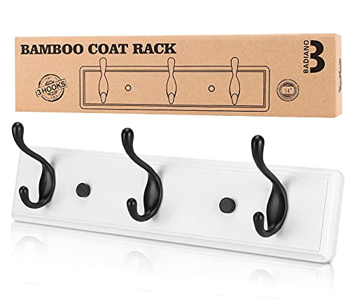 Badiano Wooden Coat Rack, Wall-Mounted Organizer for Closet, Entryway, Hallway, Foyer, Bedroom, Heavy Duty Double Hooks for Hanging Towels, Bags, Hats, Jackets, Key (WhiteBlack, 3 Hooks) - color: WhiteBlack, size: 3 Hooks