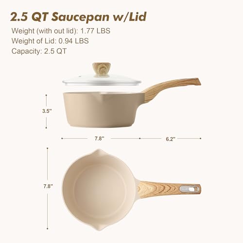 SENSARTE Ceramic Nonstick Sauce Pan with Lid, 2.5 Quart Saucepan with Double Spout, Large Cooking Pot, Non toxic Kitchen Sauce Pot, Non stick Saucier Pan, Induction Cookware, PFOA PTFE PFAS Free - color: Ceramic Taupe, size: 2.5 Quarts