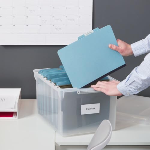 STAPLES Store & Slide Plastic File Box Latching, Letter/Legal Size, Clear, 4/Carton - color: Clear, size: 4 Pack, style: Box (Latch Lid)