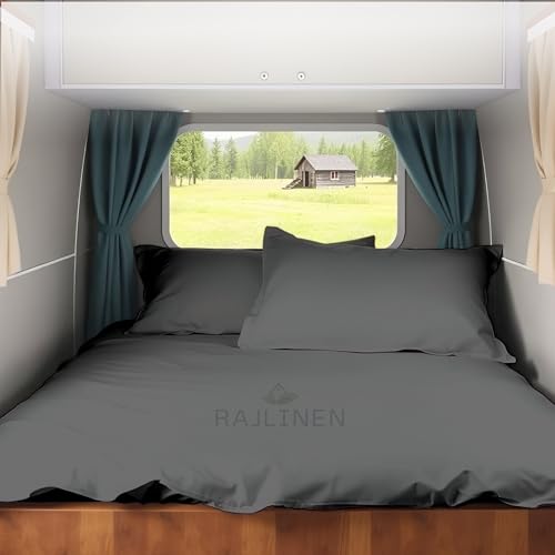 Rajlinen Short Queen RV Camper Sheet Set (60x75) – 100% Egyptian Cotton, Soft & Cooling, 16” Deep Pocket Fitted Sheet, Luxury Hotel Quality Bedding for RVs, Campers & Motorhomes (Dark Grey Solid) - color: Dark Grey Solid, size: Short Queen (60X75)