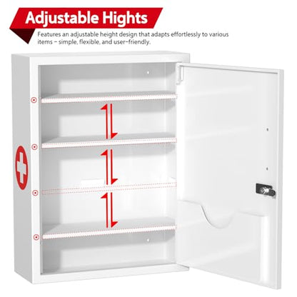 Wall-Mount Locking Medicine Cabinet: Large Metal Storage Organizer Box with Combination & Key Lock - Secure First Aid Medicine Cabinet for Bathroom Home Office(20.6" H x 15.75" W x 5.98" D) - color: Glossy White