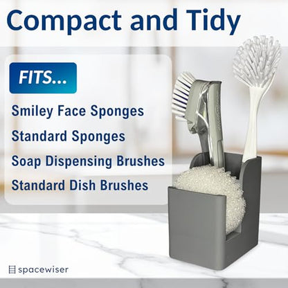 Spacewiser TidyNook Silicone Sink Caddy - Sponge Holder for Kitchen Sink, Dish Brush Holder, Fits Scrub Daddy Sponges, Scrub Mommy, and all Dish Sponges, Compact Kitchen Sinks Organizer Caddy, No Rust - color: Modern Gray