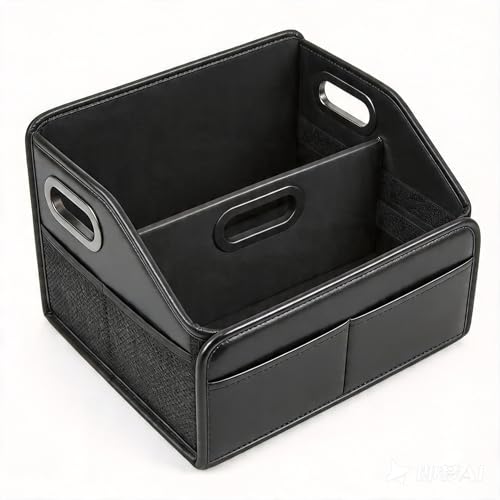 Car Storage Organizer Reinforced Dividable Leather Car Caddy Basket for Front Seat Floor Back Sturdy Frosted Handle 8 Compartments Adjustable Strap Buckles Slip-Resistant (Normal)