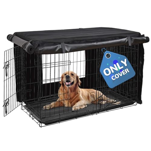 HONEST OUTFITTERS Dog Crate Cover, 55L x 38W x 45H, Black, Heavy-Duty Oxford Fabric, Double Door, Pockets, Mesh Window, Fits 54-Inch Wire Crate, Waterproof, Portable, Indoor Use - size: 55.0"L x 38.0"W x 45.0"H