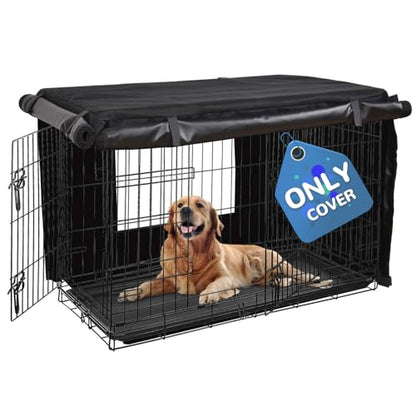HONEST OUTFITTERS Dog Crate Cover, 55L x 38W x 45H, Black, Heavy-Duty Oxford Fabric, Double Door, Pockets, Mesh Window, Fits 54-Inch Wire Crate, Waterproof, Portable, Indoor Use - size: 55.0"L x 38.0"W x 45.0"H