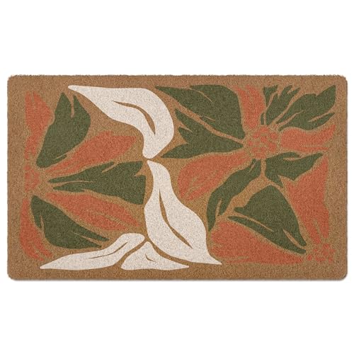 Boho Abstract Floral Door Mat Doormat, Boho Floral Welcome Front Door Mat Indoor Outdoor Entrance, Botanical Flower Artificial Coir Doormats Rugs for Porch Entryway Decor 30x17in - color: Floral-21