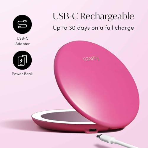 Fancii Taylor Compact Travel Mirror with Light, Rechargeable, 10x /1x Magnifying, 3 LED Light Settings - Best for Makeup, On The Go Touch-Ups, (Magnolia Burst) - color: Magnolia Burst