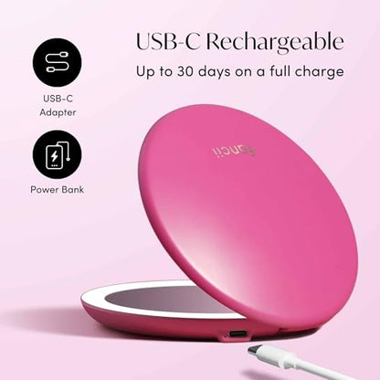 Fancii Taylor Compact Travel Mirror with Light, Rechargeable, 10x /1x Magnifying, 3 LED Light Settings - Best for Makeup, On The Go Touch-Ups, (Magnolia Burst) - color: Magnolia Burst