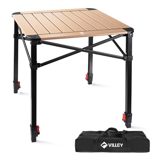 VILLEY Folding Camping Square Table with Carry Bag, Lightweight Aluminum Adjustable Square Table for Outdoor, Camping, Picnic, Backyards, BBQ, Medium - color: Gold, size: Medium