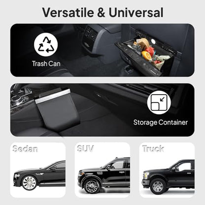 COZILO Leather Car Trash Can with Smart LED Light & Magnetic Closure,Leak-Proof, Odor-Lock Car Garbage Can for Any Cars, Sedans, SUVs, Trucks, Black - color: Black