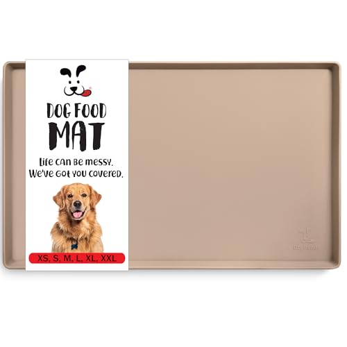 DogBuddy Dog Food Mat – Waterproof Dog Bowl Mat for Food and Water, Silicone Pet Feeding Mats for Floors, Non-Slip Placemat with High Edges for Dogs Bowls, Puppy Essentials (Small: 19"x12", Taupe) - color: Taupe, size: Small: 19" x 12"