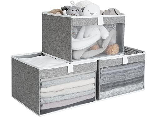 StorageWorks Closet Storage Bins, Large Storage Baskets with Clear Window and Handles, Foldable Fabric Organizer for Clothes, Shelves, Gray, 3 Pack - color: Gray, size: 12 ¾" L x 12 ¾" W x 9" H