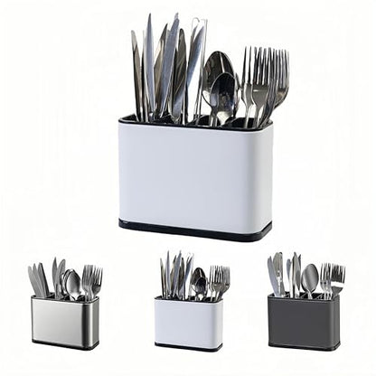 LIBODOUR Utensil Holder,Stainless Steel Caddy Counter,Spoon holder,4 Compartments Silverware Caddy,Capacity Flatware Spoon Fork Tool Cutlery Holder（White） - color: white