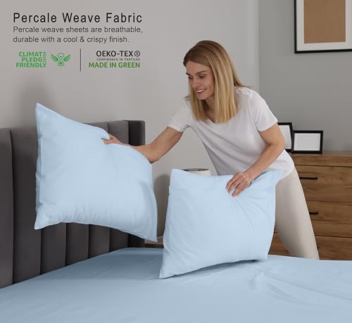 RUVANTI 100% Cotton Percale Sheets, Full Size, Baby Blue | Crisp Cooling, Deep Pocket 16", Soft Breathable & Durable, Hotel-Style, 4 Piece Set - color: Baby Blue, size: Full