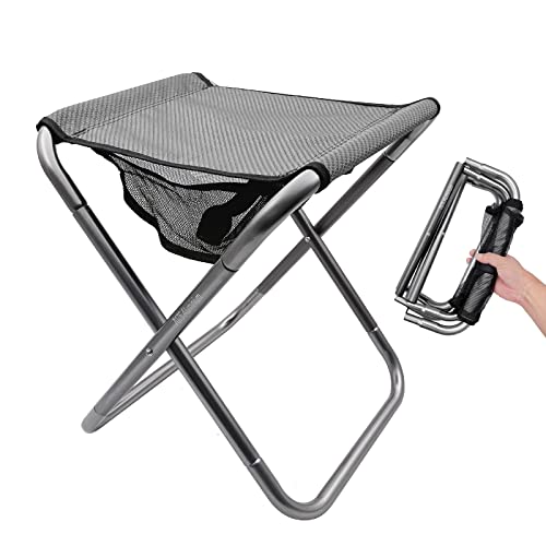 Camping Stool, Portable Folding Stool XXL Size Camping Stool for Adults Supports up to 240 lbs - color: Large-grey