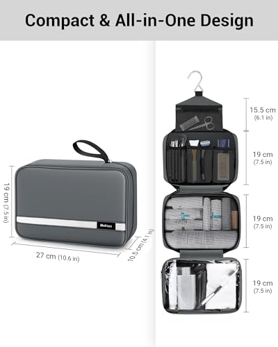 Maliton Toiletry Bag for Men & Women Travel Toiletry Bag Hanging Toiletry Bag Hygiene Organizer with 4 Compartments Waterproof Bathroom Shower Bag Large Toiletries Travel Bag (Gray) - color: Grey