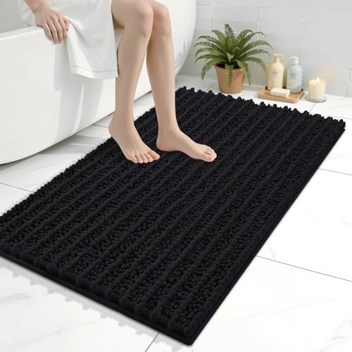 Arotive Luxury Bathroom Rugs 36x24, Extra Soft Thick Absorbent Shaggy Chenille Bath Rugs, Non-Slip Machine Wash Dry, Bath Mats for Bathroom Floor, Tub and Shower, Home Decor Accessories, Black - color: Black, size: 36" X 24"