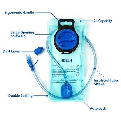 HEIKLN Hydration Bladder 1.5L-2L-2.5L-3L,Leak Proof Water Reservoir, BPA Free Military Water Storage Bladder Bag Hydration Pack Replacement Easy Clean for Bicycling Hiking Camping Hunting Running - color: 2L Blue+Green
