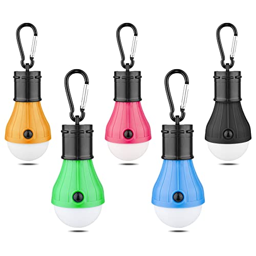 LED Camping Tent Lantern, Portable Outdoor Waterproof Emergency Light Bulb, Battery Powered with Clip Hook, Super Bright, for Hiking, Party，Camping, Fishing, Power Failure (5 Packs, Multi-Color) - color: 5pcs colored