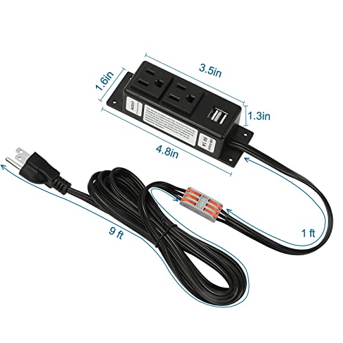 Litever Gun Safe Power Outlet Strip with 2 USB Ports. 10 FT Flat AC Cable with Removable 3-Prong Plugs. Outlet Accessory for Gun Safe, Cabinets, Closet, Drawer. Black. Certified